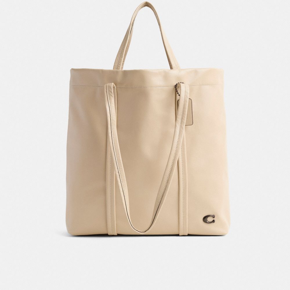 COACH®,Restored Hall Tote Bag 33,Leather,Tote,Plastic,Logo,Metal,Casual,Beige,Front View