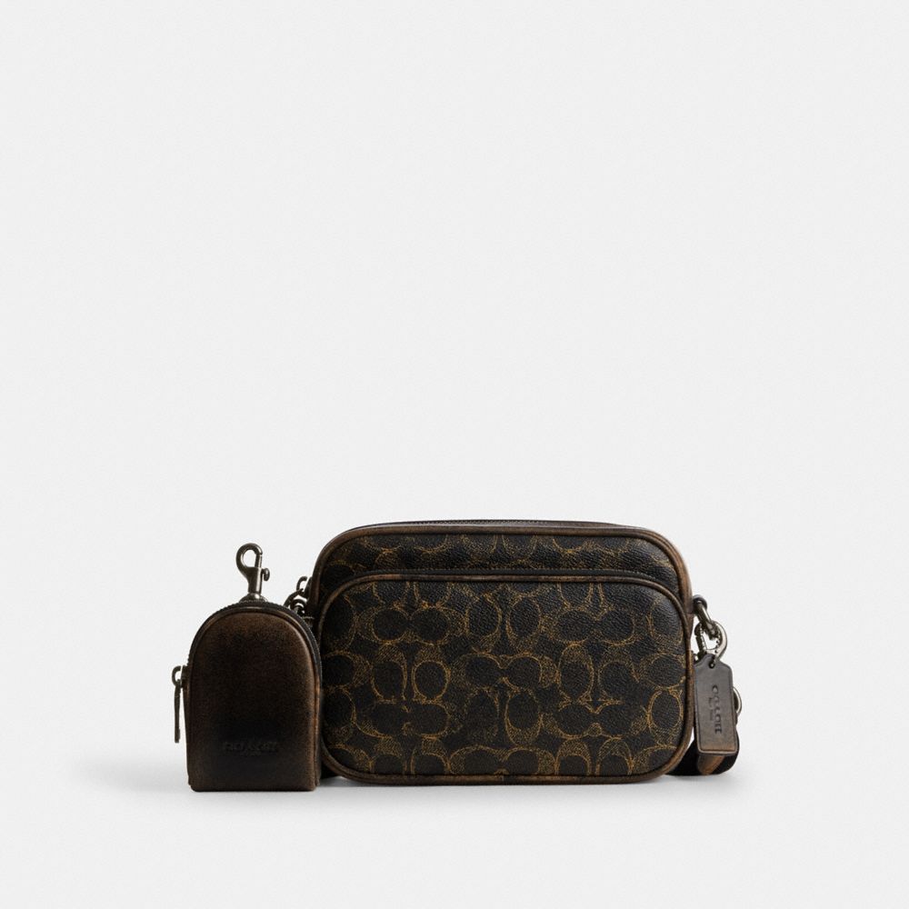 COACH®,Finlay Crossbody Bag In Loved Signature Canvas,Recycled Polyester,Leather,Canvas,Crossbody,Logo,Casual,Multi Color,Front View