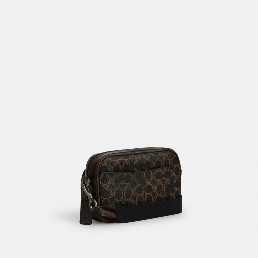 COACH®,Finlay Crossbody Bag In Loved Signature Canvas,Recycled Polyester,Leather,Canvas,Crossbody,Logo,Casual,Multi Color,Angle View