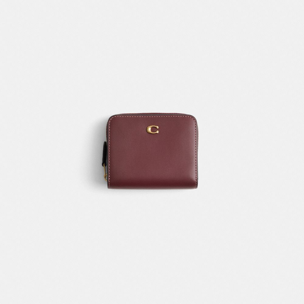 COACH®,Restored Billfold Wallet,Leather,Calfskin Leather,Bi Fold,Logo,Metal,Casual,Maroon,Front View