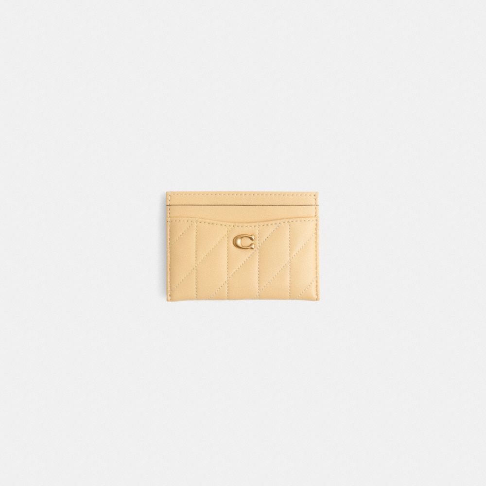 COACH®,Restored Essential Card Case With Pillow Quilting,Leather,Card Case,Logo,Metal,Casual,Cream,Front View