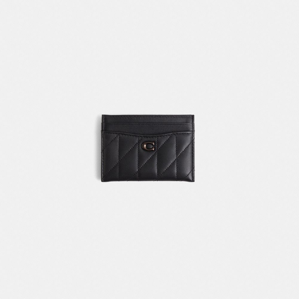COACH®,Restored Essential Card Case With Pillow Quilting,Leather,Card Case,Logo,Metal,Casual,Black,Front View