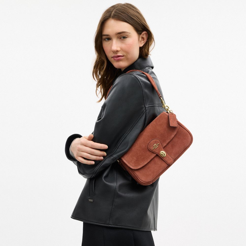 COACH®,Hadley Shoulder Bag,Suede,Leather,Shoulder Bag,Metal,Logo,Casual,Brown,Detail View