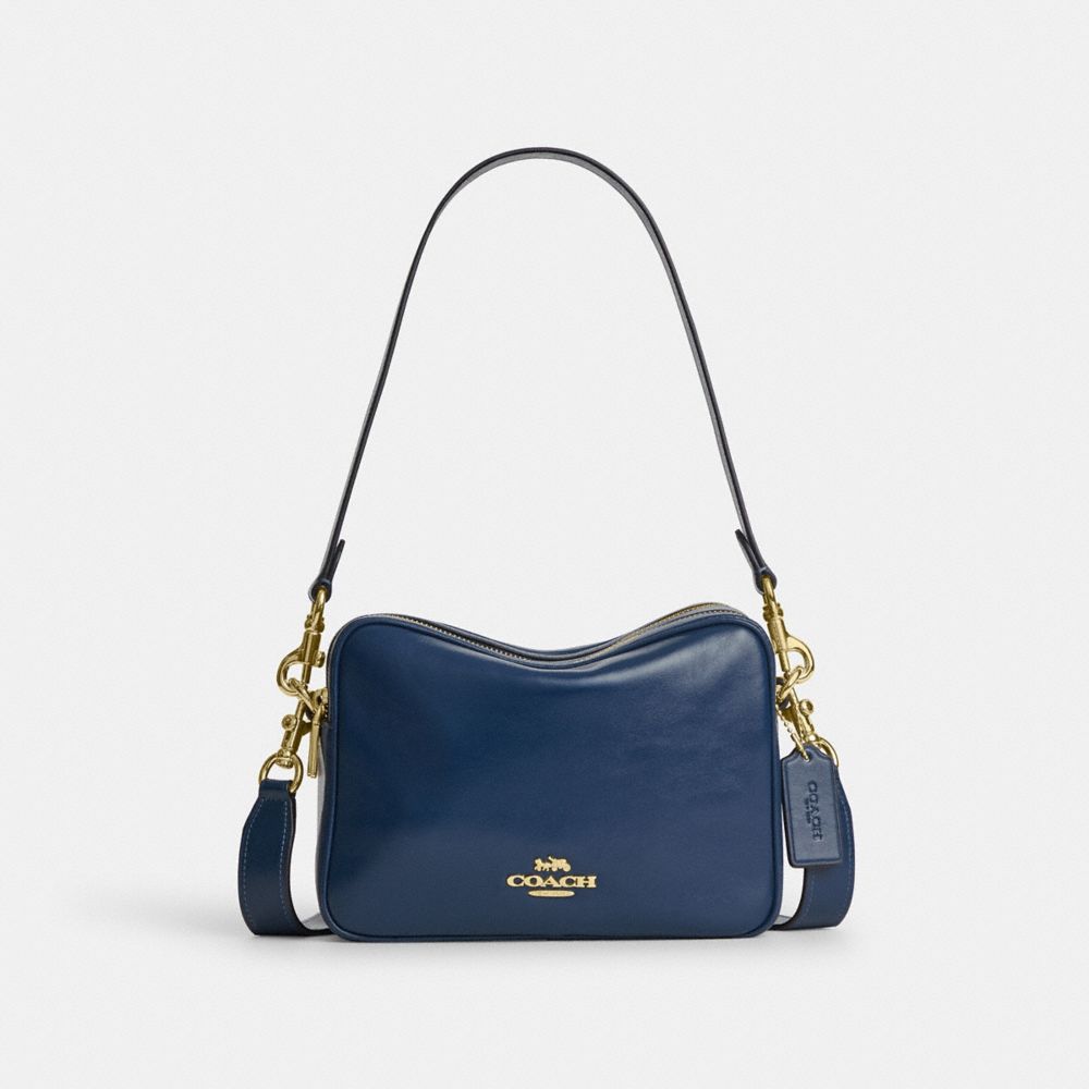 COACH®,Carey Crossbody Bag,Leather,Recycled Polyester,Camera Bag,Logo,Metal,Lined,Adjustable,Gold Metal,Casual,,Front View