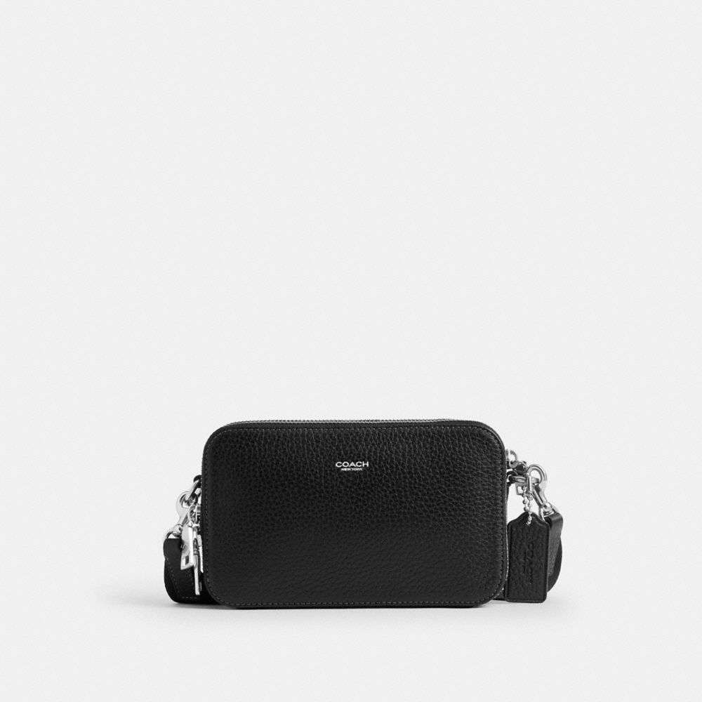 COACH&reg;,Clinton Crossbody Bag,Recycled Polyester,Lining Polyester,Leather,Crossbody,Pendant,Sustainable,Lined,Compact,Adjus...,Black,Front View