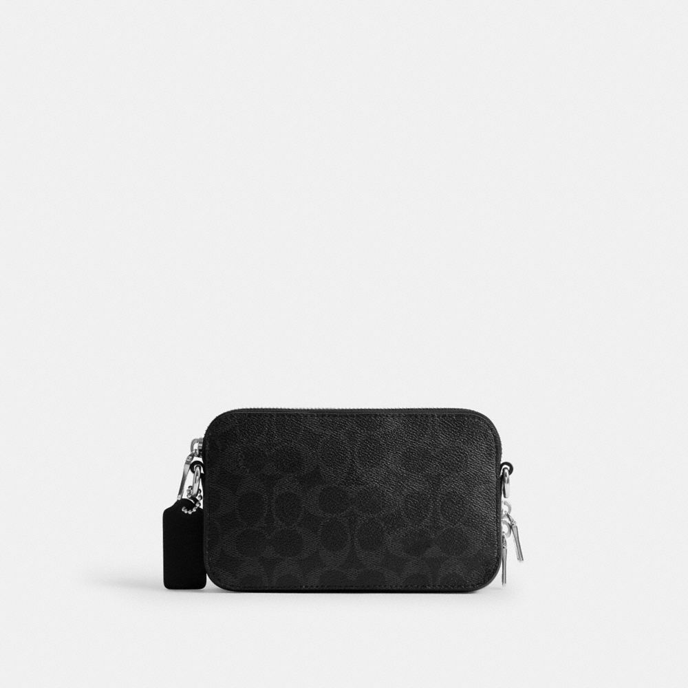 COACH®,Clinton Crossbody Bag In Signature Canvas,Lining Recycled Polyester,Canvas,Leather,Recycled Polyester,Crossbody,Pen...,Black,Back View