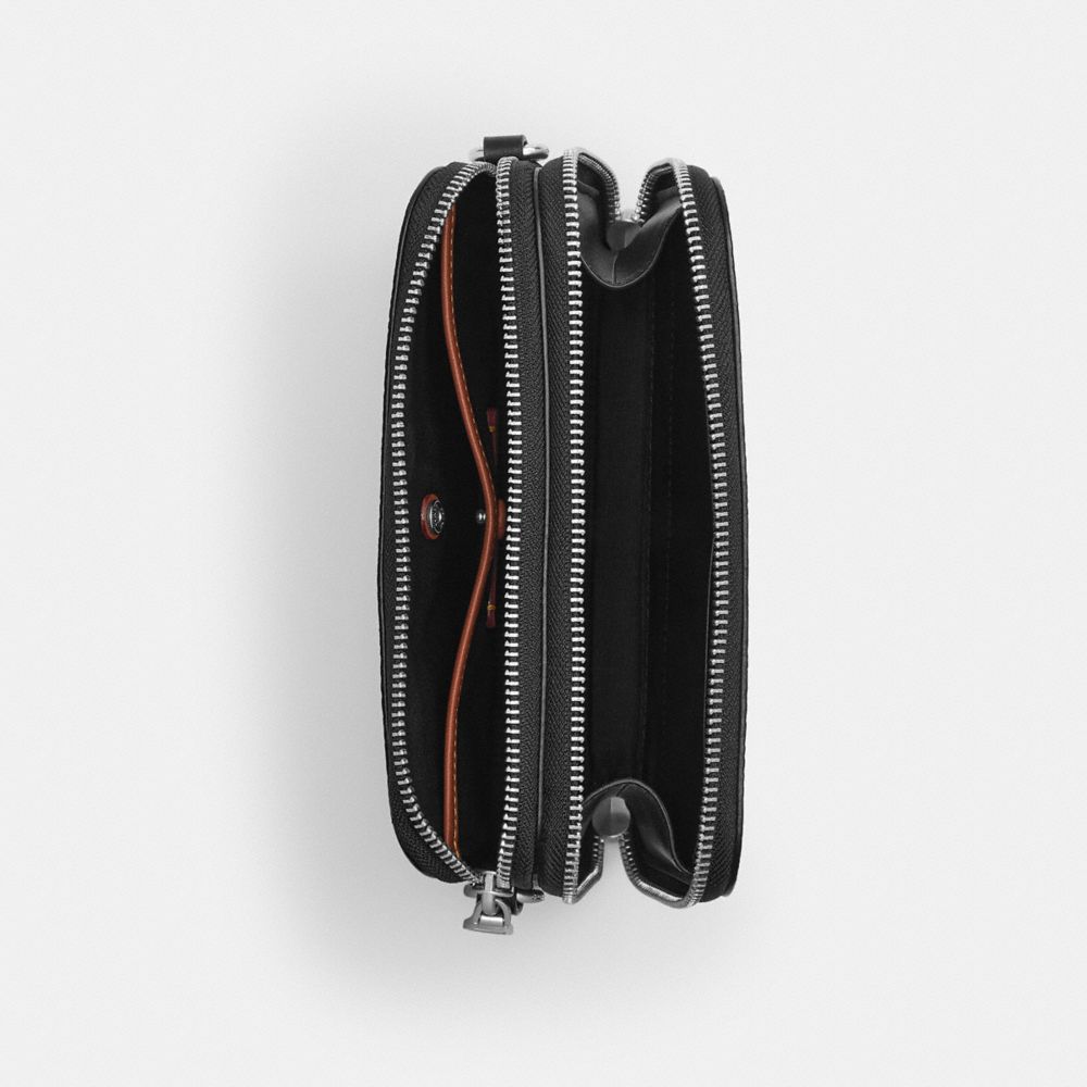 COACH®,Clinton Crossbody Bag In Signature Canvas,Lining Recycled Polyester,Canvas,Leather,Recycled Polyester,Crossbody,Pen...,Black,Inside View,Top View