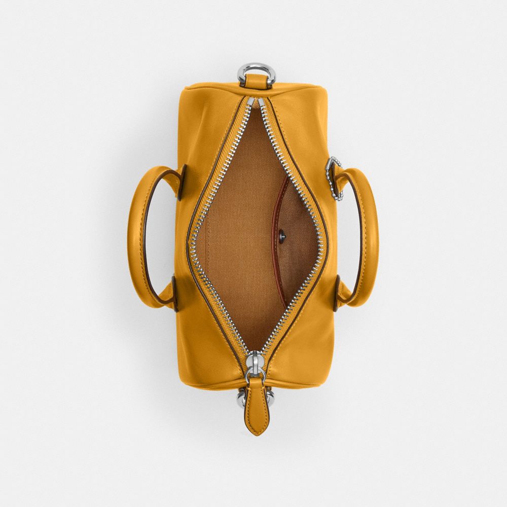 COACH®,Compass Bag 25,Leather,Recycled Polyester,Bowler Bag,Metal Material,Pendant,Adjustable,Silver Metal,Mustard,Inside View,Top View