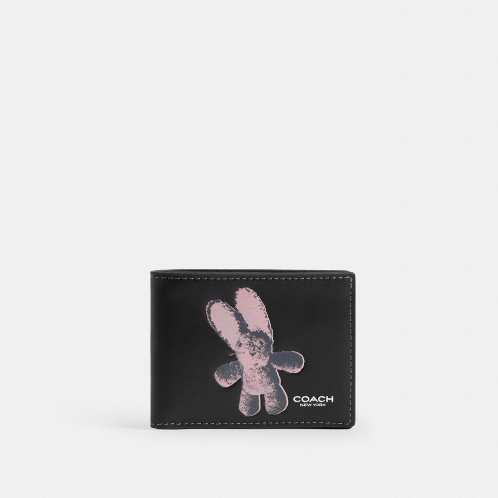 COACH®,Slim Billfold Wallet With Floppy Graphic,Black,Front View