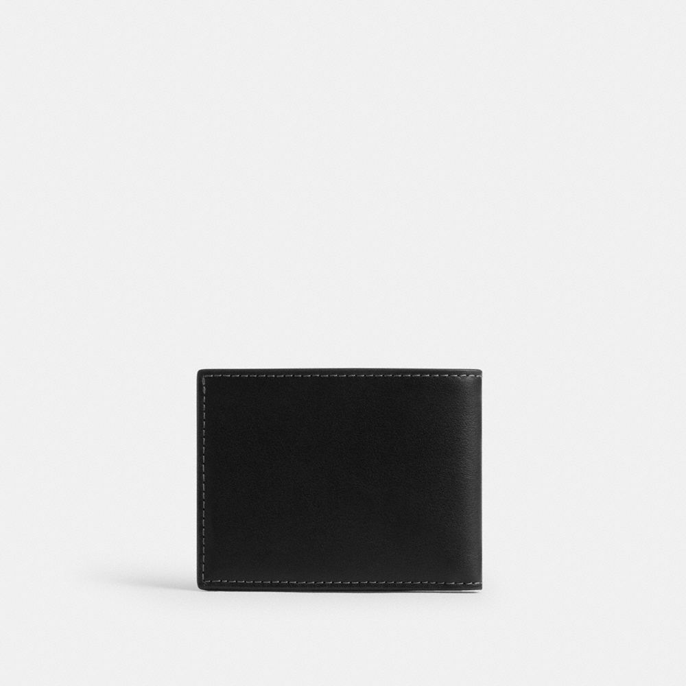 COACH®,Slim Billfold Wallet With Floppy Graphic,Leather,Bi Fold,Logo,Casual,Black,Back View