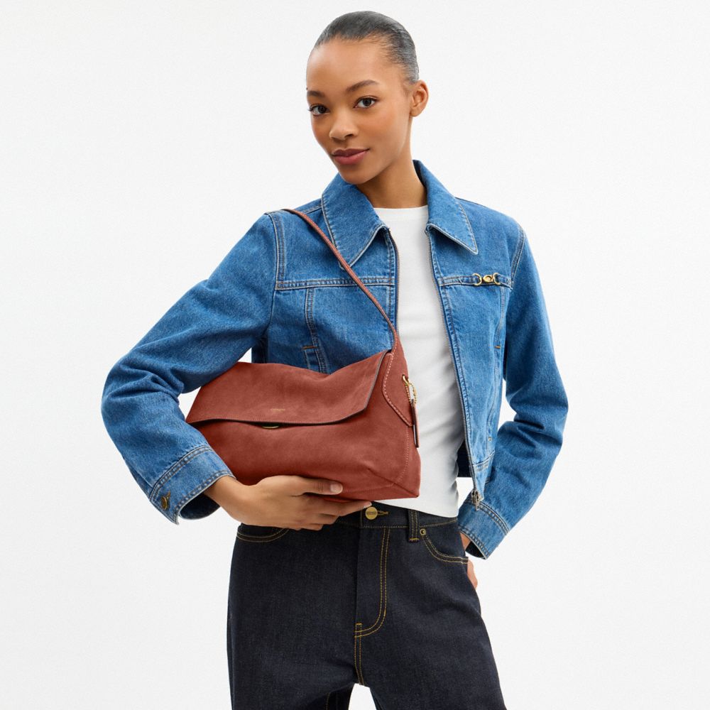 COACH®,Chelsea Shoulder Bag 36,Leather,Suede,Shoulder Bag,Metal Material,Pendant,Lined,Brass,Casual,Brown,Detail View