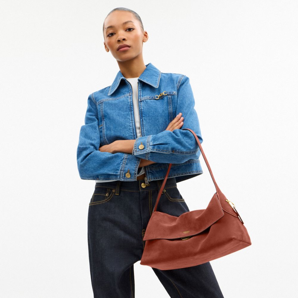 COACH®,Chelsea Shoulder Bag 36,Leather,Suede,Shoulder Bag,Metal Material,Pendant,Lined,Brass,Casual,Brown,Detail View