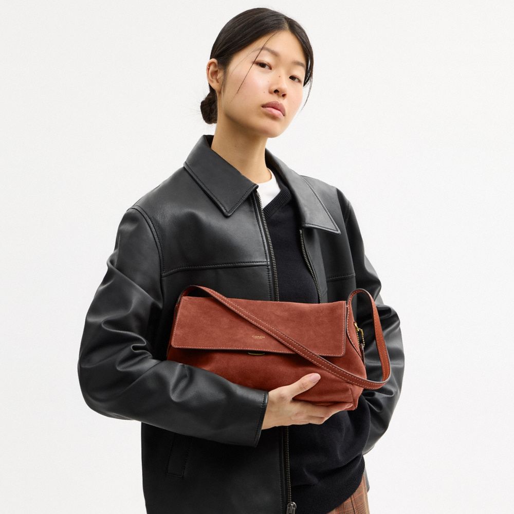 COACH®,Chelsea Shoulder Bag 30,Lining Leather,Leather,Suede,Shoulder Bag,3D Embellishment,Pendant,Metal,Casual,Brown,Detail View