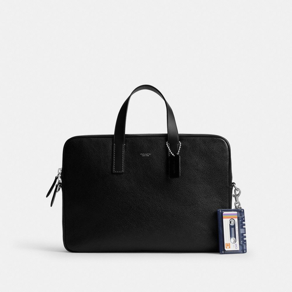 COACH®,Cassette Bag Charm,Bag Charm,Plastic,Metal Material,Logo,Stripe,Key Ring,Silver Metal,Multi Color,Angle View