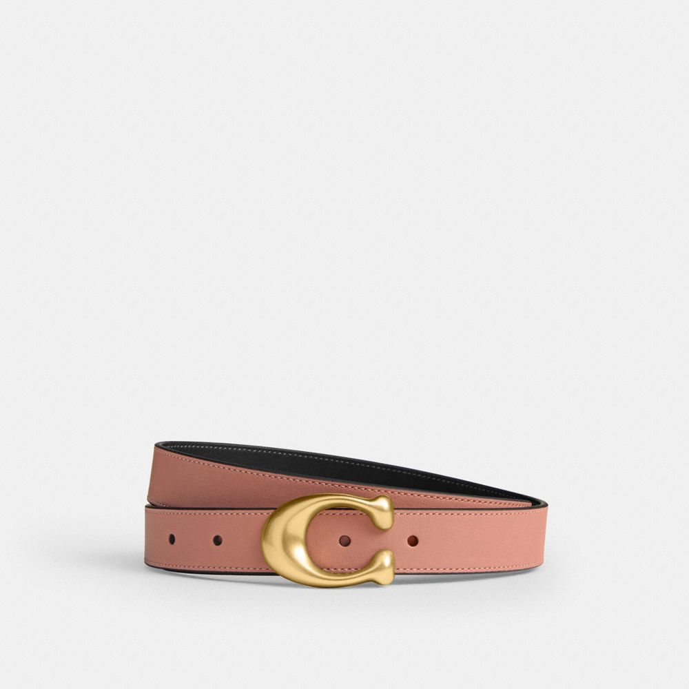 COACH®,Sculpted C Buckle Reversible Belt, 25 Mm,Leather,Standard,Metal Material,Logo,Metal,Reversible,Brass Gold,Day Party,Multi Color,Front View
