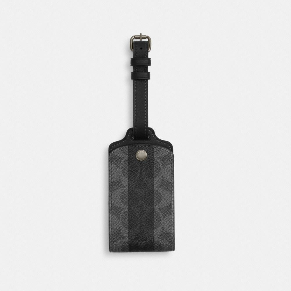 COACH®,Luggage Tag In Signature Canvas With Stripes,,Front View