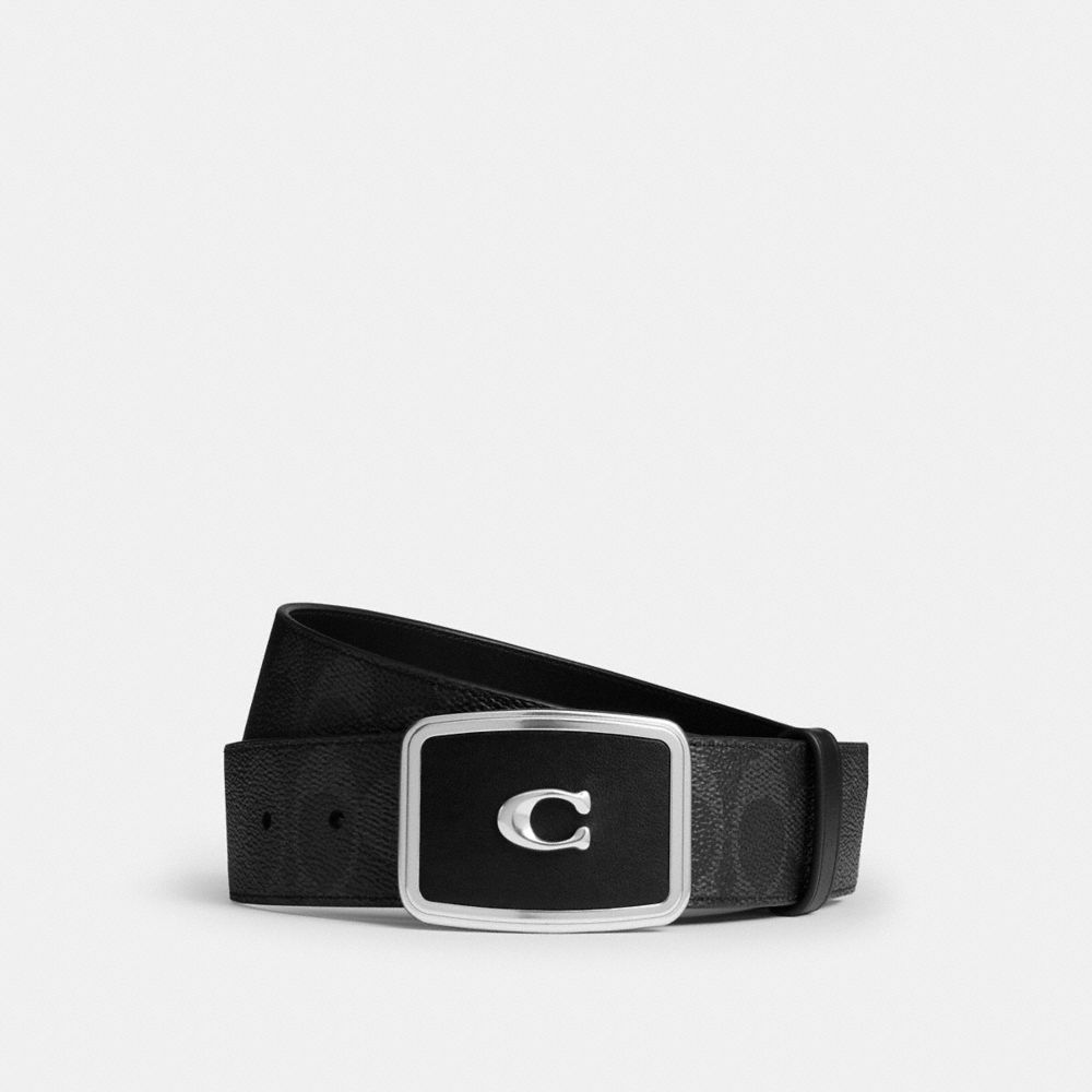 COACH®,Signature Plaque Buckle Belt, 38 Mm,,Front View