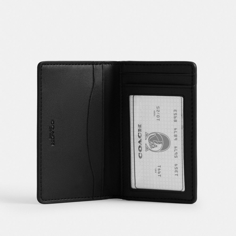 COACH®,Id Card Wallet In Loved Signature Canvas,Black,Inside View,Top View