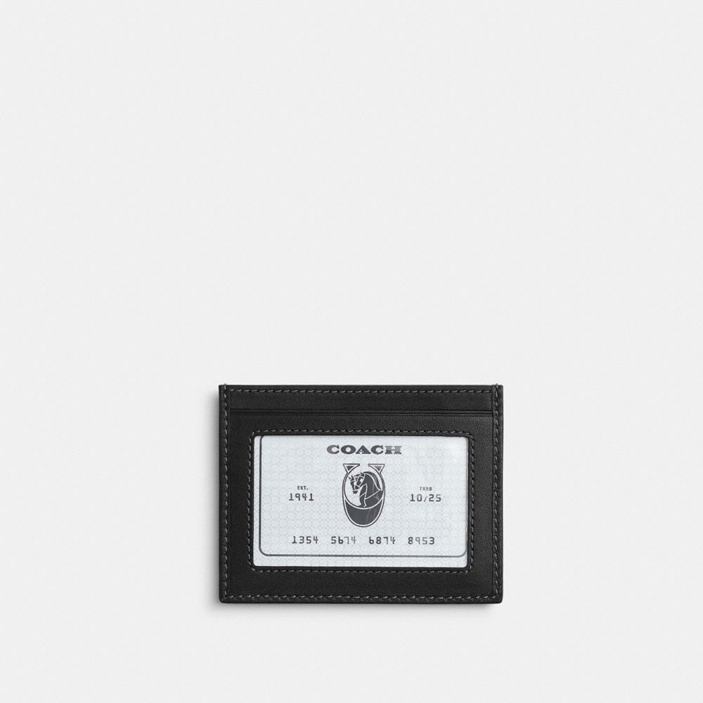 COACH®,PORTE-CARTES AVEC FENÊTRE POUR CARTE D’IDENTITÉ SLIM EN DENIM EXCLUSIF VIEILLI,Denim,Indigo pâle,Back View