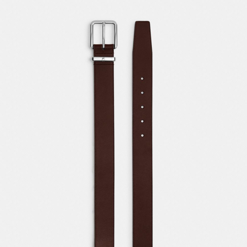 COACH®,Harness Buckle Belt, 35 Mm,Leather,Standard,Metal Material,Silver Metal,Work,Brown,Angle View