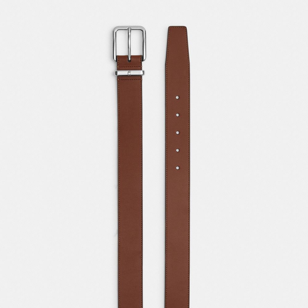 COACH®,Harness Buckle Belt, 35 Mm,Leather,Standard,Metal Material,Silver Metal,Work,Brown,Angle View