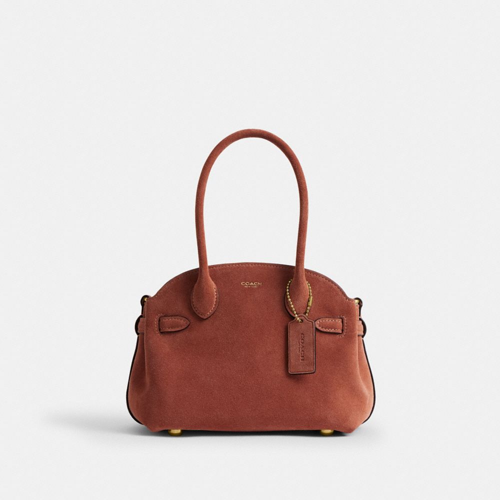 COACH®,Soft Empire Carryall Bag 21,Calfskin Leather,Leather,Suede,Satchel,3D Embellishment,Metal,Pendant,Casual,Brown,Front View