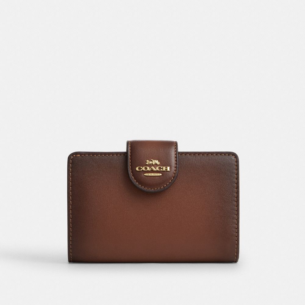 COACH®,Medium Corner Zip Wallet,Leather,Bi Fold,Logo,Metal,Casual,Brown,Front View