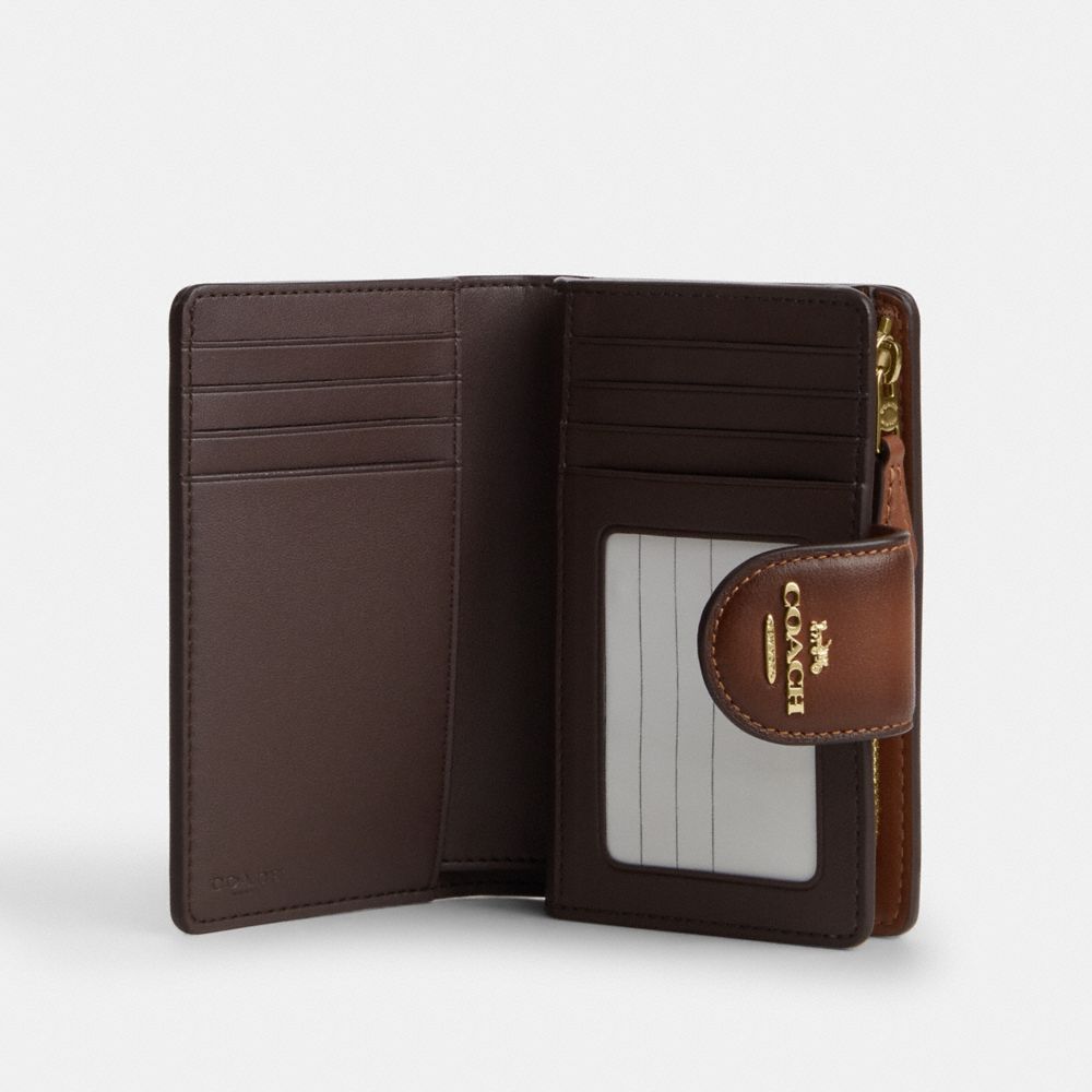 COACH®,Medium Corner Zip Wallet,Leather,Bi Fold,Logo,Metal,Casual,Brown,Inside View,Top View