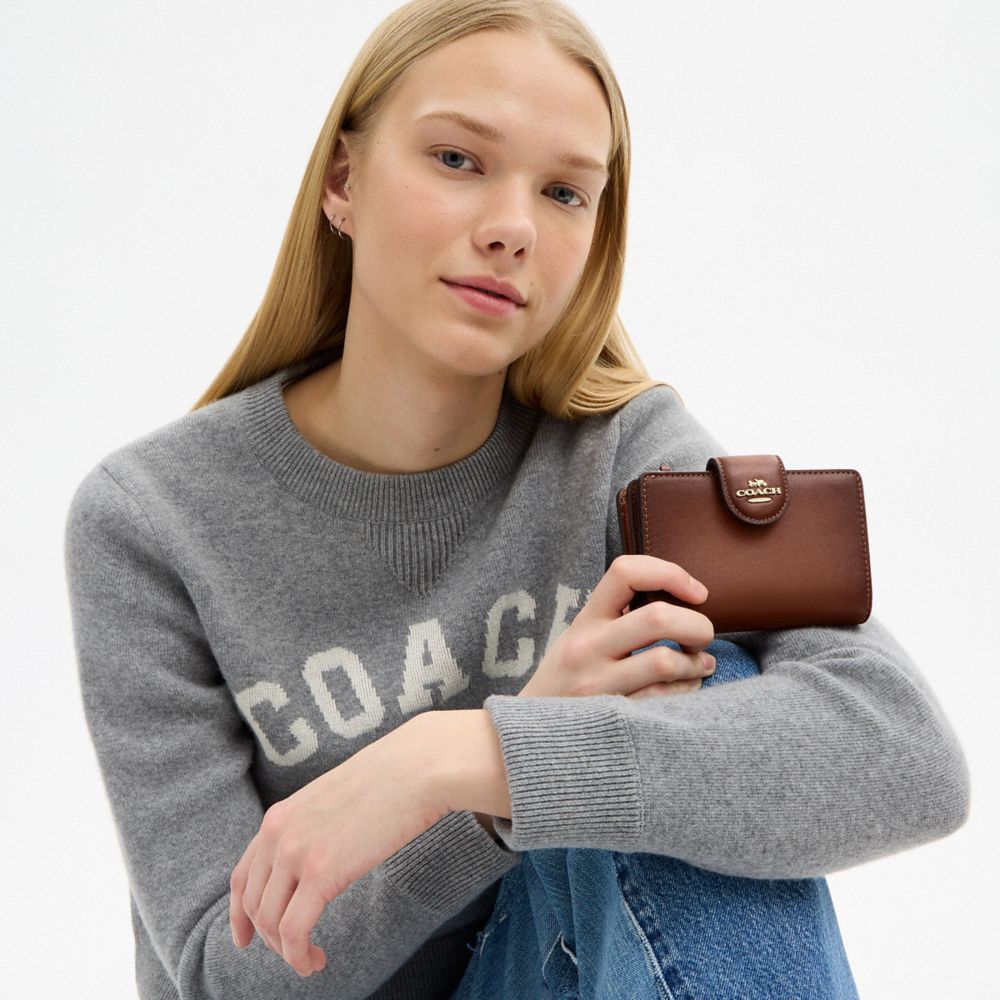 COACH®,Medium Corner Zip Wallet,Leather,Bi Fold,Logo,Metal,Casual,Brown,Detail View