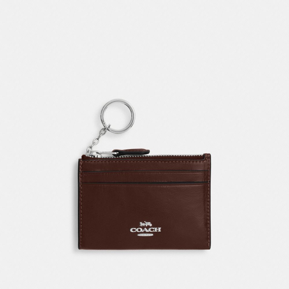 COACH®,Mini Skinny Id Case,Recycled Polyester,Leather,Coin,Card Case,Metal,Logo,Key Ring,Casual,Brown,Front View