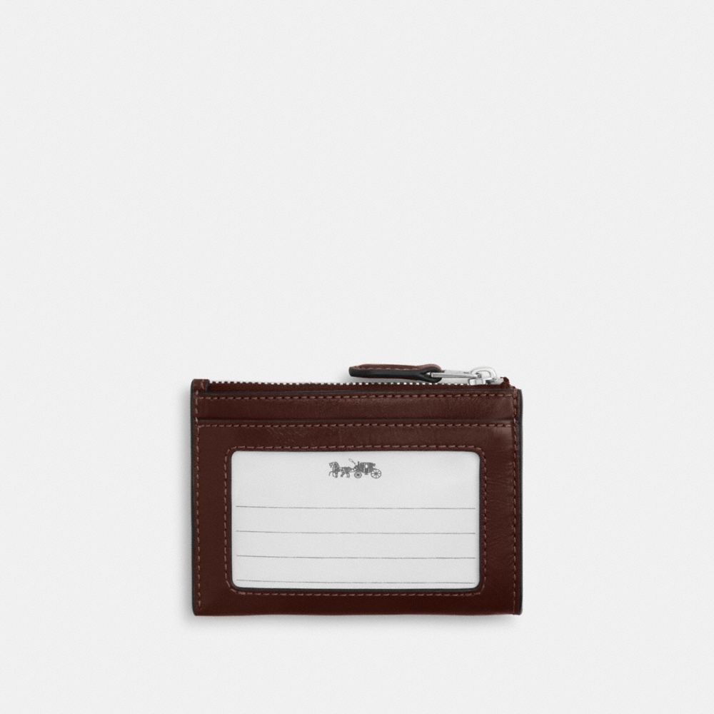 COACH®,Mini Skinny Id Case,Recycled Polyester,Leather,Coin,Card Case,Metal,Logo,Key Ring,Casual,Brown,Back View