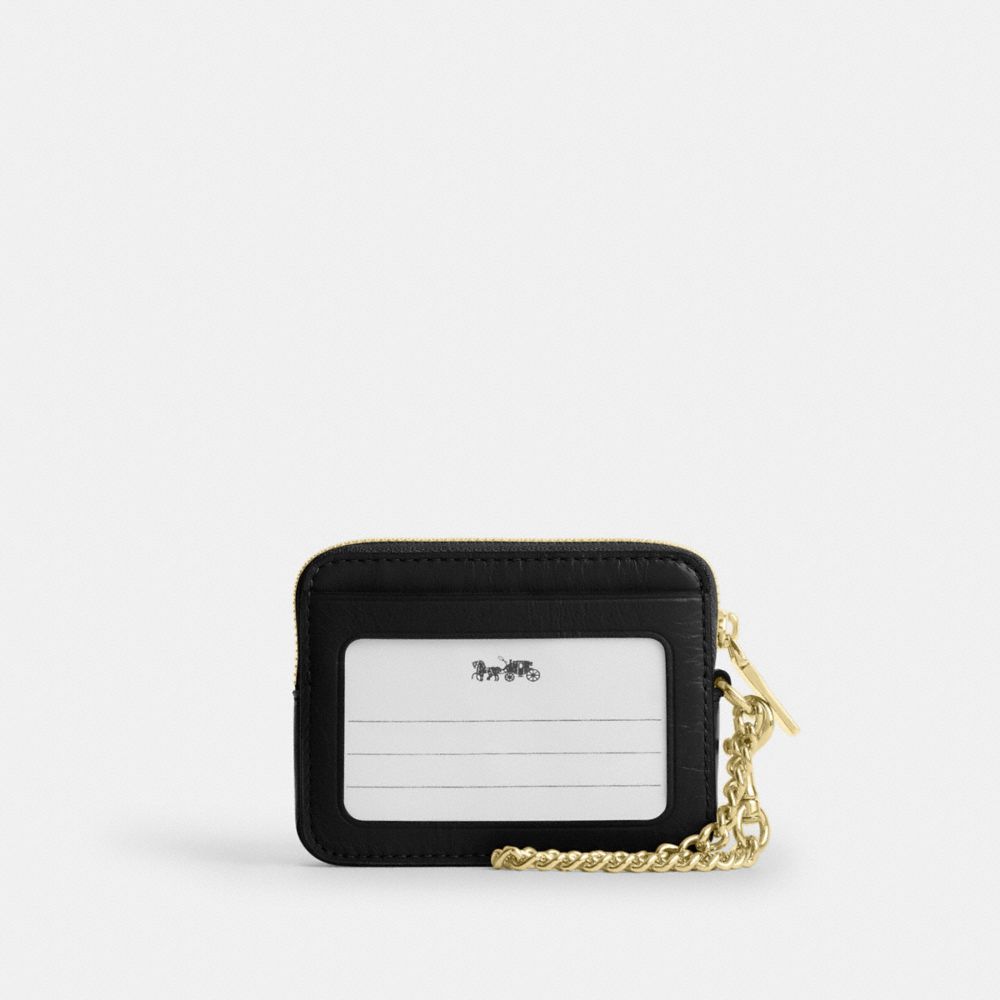 COACH®,PORTE-CARTES À FERMETURE ÉCLAIR AVEC MATELASSAGE,Cuir froissé,Doré/Noir,Back View