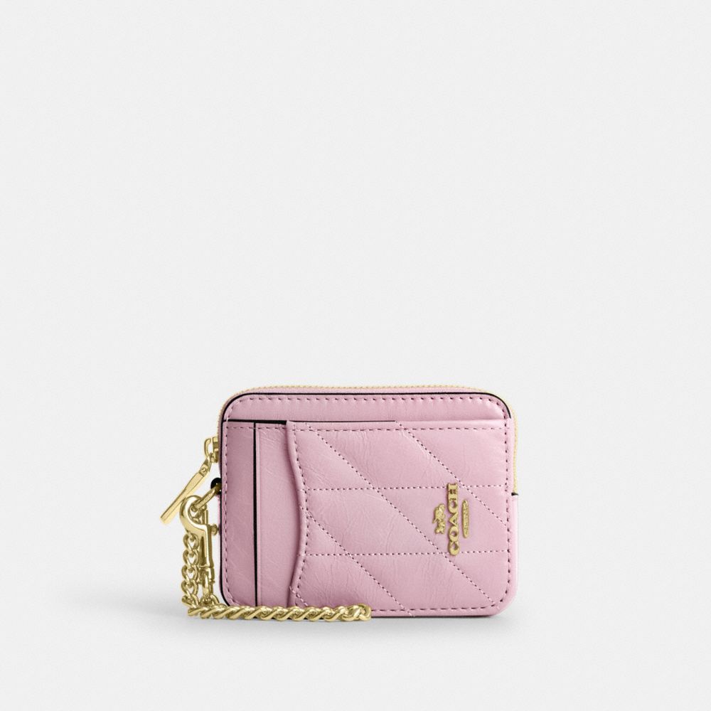 COACH®,Zip Card Case With Quilting,Leather,Wristlet,Card Case,Coin,Logo,Metal,Quilted,Casual,,Front View