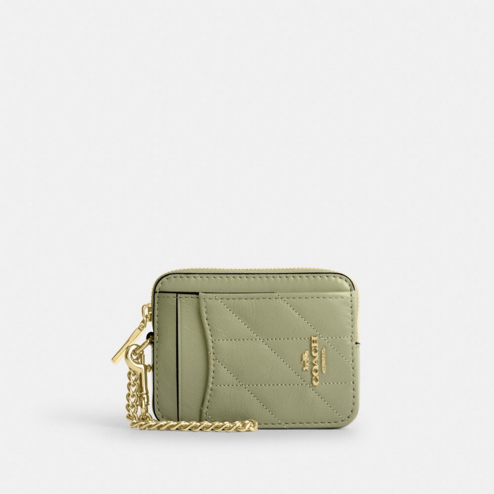 COACH®,Zip Card Case With Quilting,Leather,Wristlet,Card Case,Coin,Logo,Metal,Quilted,Casual,,Front View