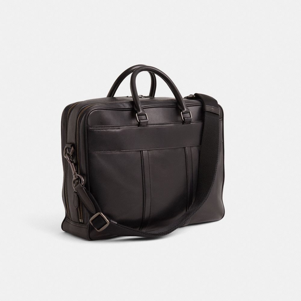 COACH®,Upcrafted Metropolitan Double Zip Business Case,Leather,Briefcase,Metal Material,Metal,Logo,Applique,Sustainable,Su...,Black,Angle View