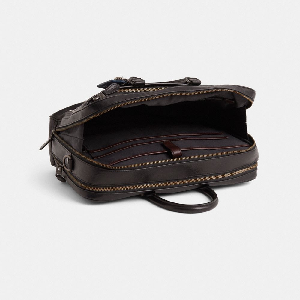 COACH®,Upcrafted Metropolitan Double Zip Business Case,Leather,Briefcase,Metal Material,Metal,Logo,Applique,Sustainable,Su...,Black,Inside View,Top View