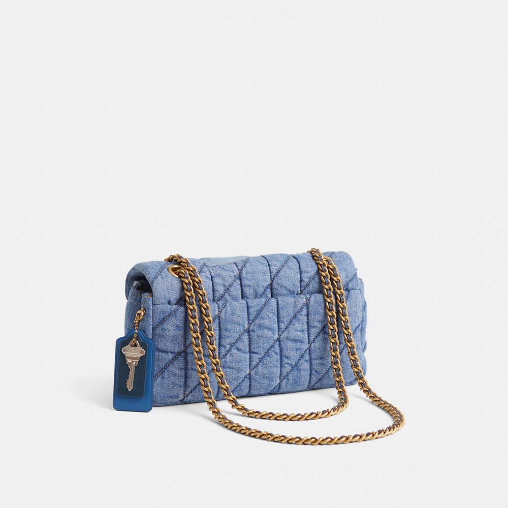 COACH®,Upcrafted Tabby Shoulder Bag 26,Cotton,Denim,Shoulder Bag,Applique,Metal,Sequin,Color Block,Logo,Patchwork,Chain De...,Blue,Angle View