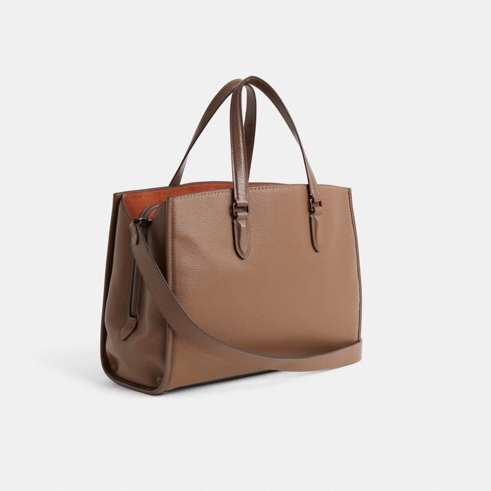 COACH®,Upcrafted Brooke Carryall Bag,Leather,Satchel,Metal Material,Metal,Logo,Sustainable,Adjustable,Work,Brown,Angle View