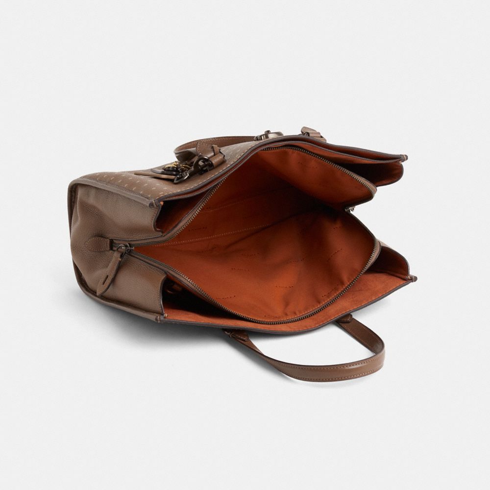 COACH®,Upcrafted Brooke Carryall Bag,Leather,Satchel,Metal Material,Metal,Logo,Sustainable,Adjustable,Work,Brown,Inside View,Top View