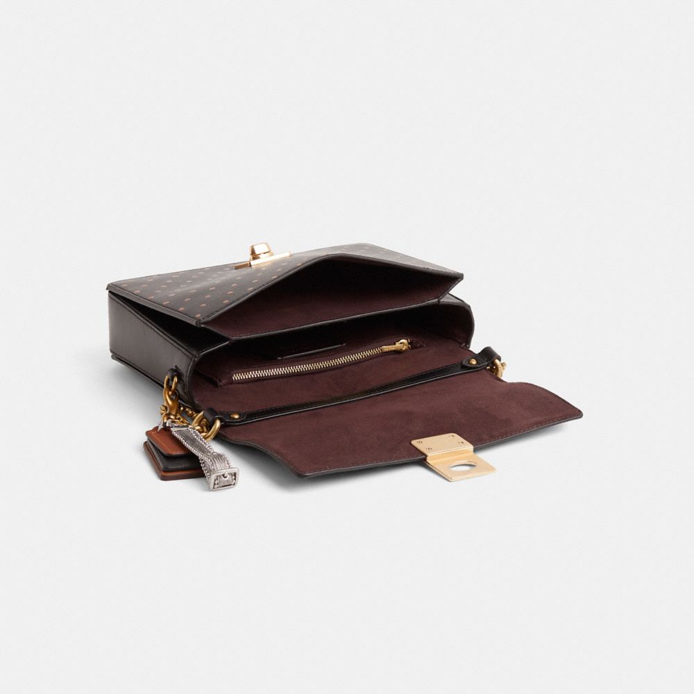 COACH®,Upcrafted Hutton Shoulder Bag,Calfskin Leather,Shoulder Bag,Metal Material,Sustainable,Brass,Day Party,Black,Inside View,Top View