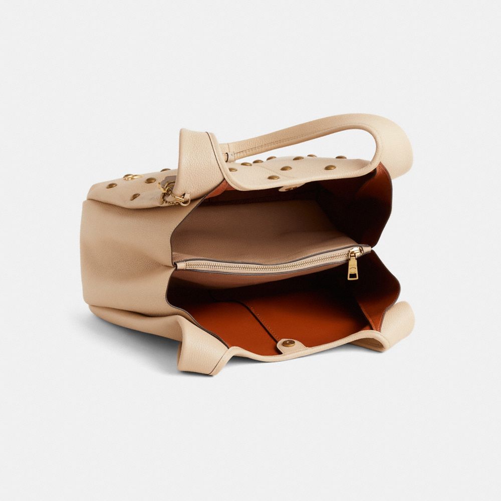 COACH®,Upcrafted Lana Shoulder Bag,Leather,Shoulder Bag,Embellished,Studded,Lined,Sustainable,Brass,Day Party,Beige,Inside View,Top View