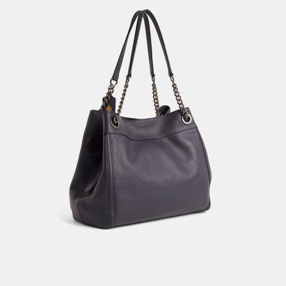 COACH®,Upcrafted Turnlock Edie Shoulder Bag,Navy,Angle View