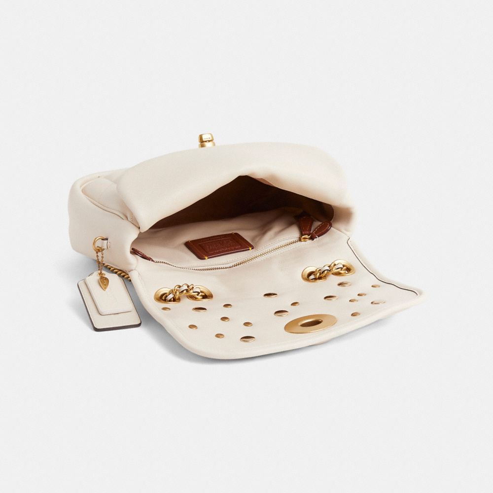 COACH®,Upcrafted Pillow Madison Shoulder Bag,Shoulder Bag,Logo,Studded,Chain Detail,Sustainable,Lined,Brass,Day Party,Cream,Inside View,Top View