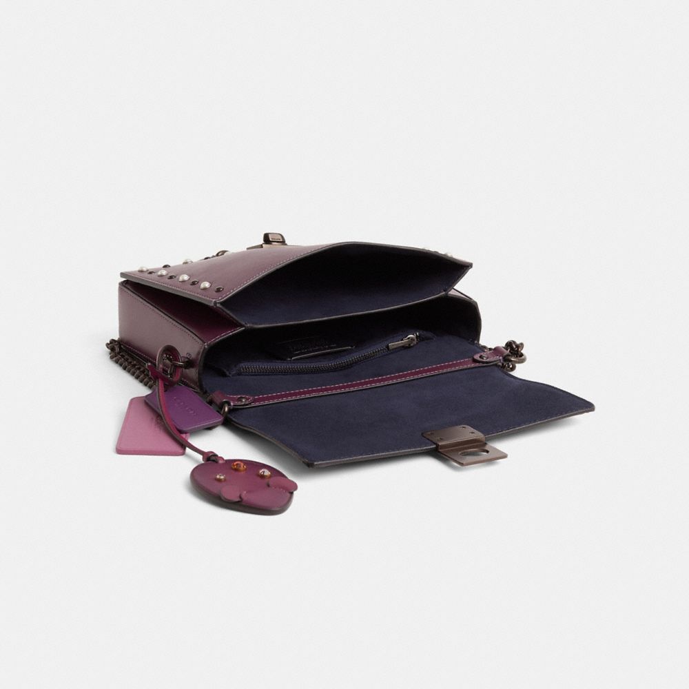 COACH®,Upcrafted Hutton Shoulder Bag,Leather,Calfskin Leather,Shoulder Bag,Metal Material,Pearl,Rhinestones,Studded,Sustai...,Purple,Inside View,Top View