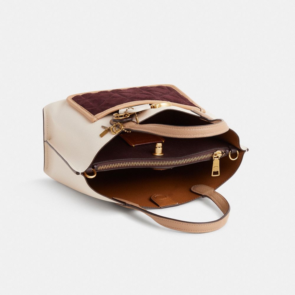 COACH®,Upcrafted Willow Tote Bag 24 In Colorblock,Cream,Inside View,Top View