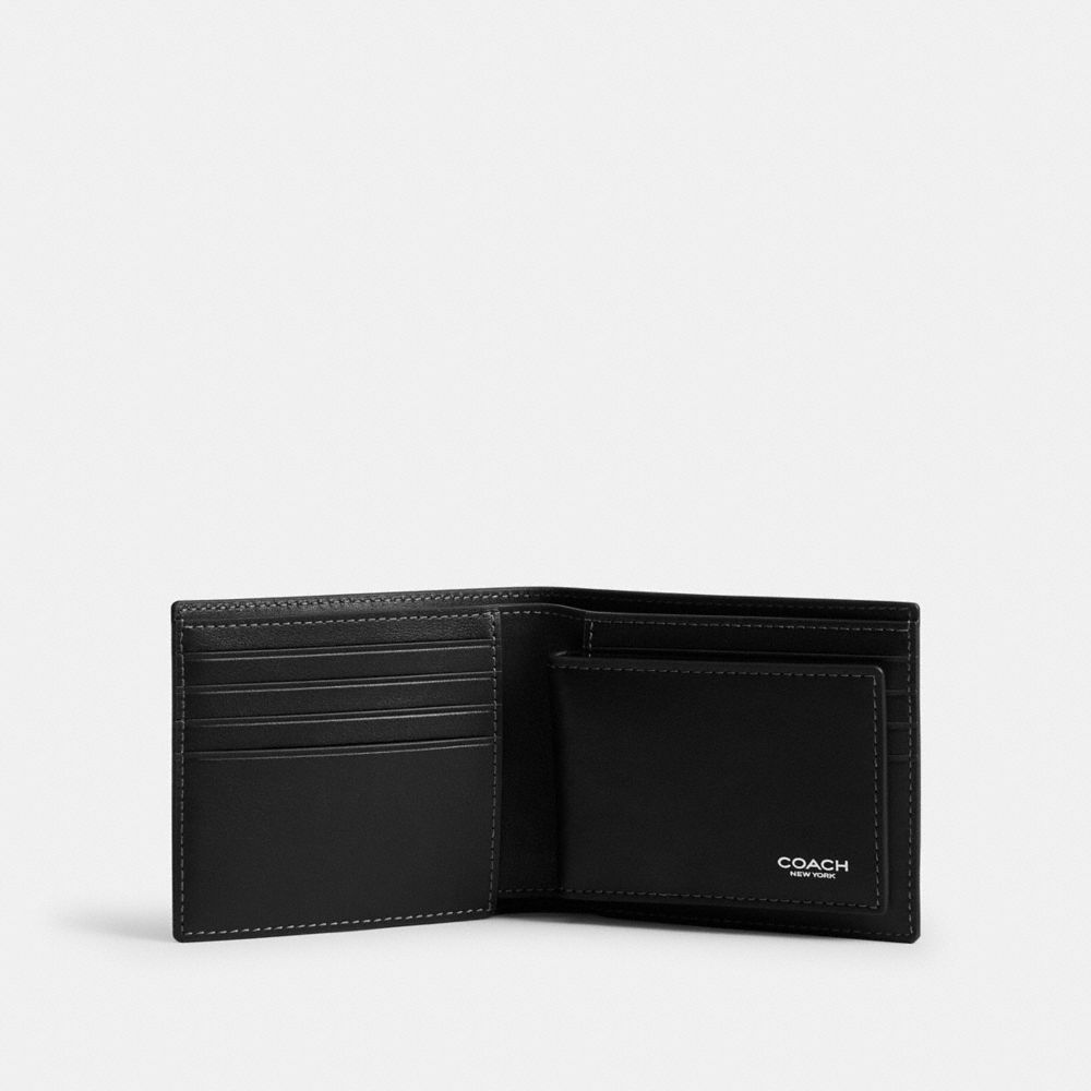 COACH®,3-In-1 Wallet With Ellie Graphic,Leather,Bi Fold,Casual,Black,Inside View,Top View