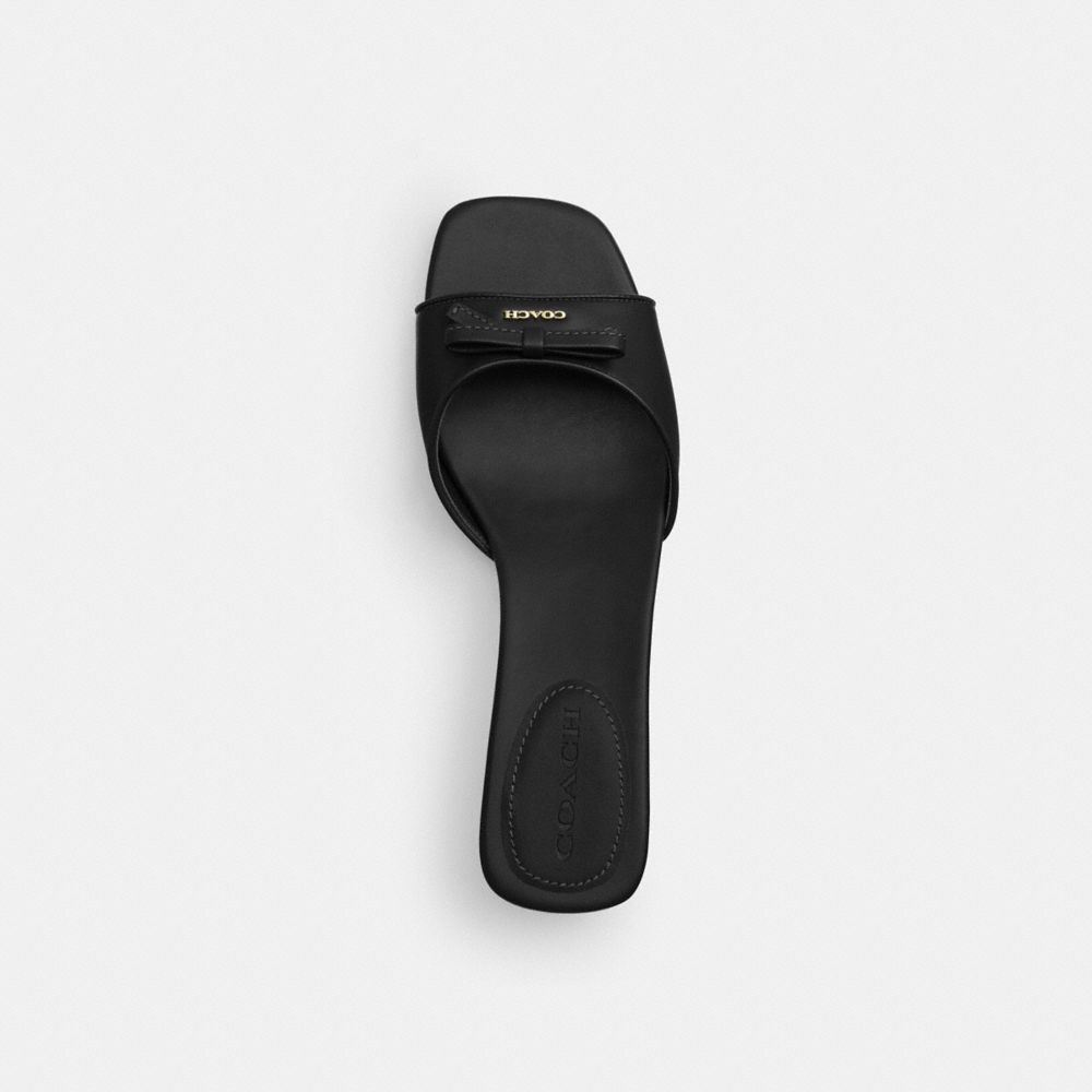 COACH®,Bow Kitten Heel Sandal,Leather,Rubber,Slides,Bow,Day Party,Black,Inside View,Top View