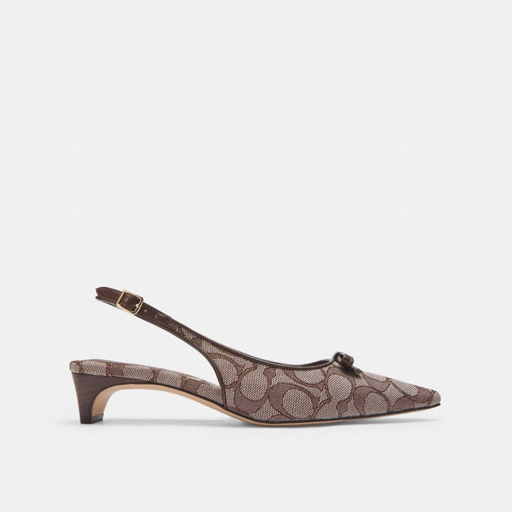 COACH®,Bow Slingback Heel In Signature Jacquard,,Angle View