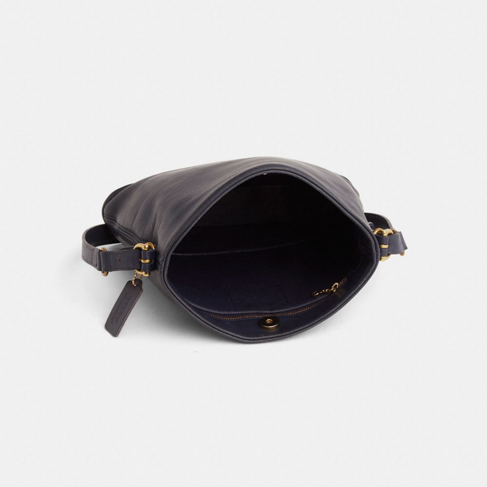 COACH®,Vintage Equestrian Slim Bucket Bag,Navy,Inside View,Top View