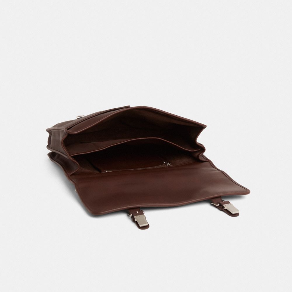 COACH®,Vintage Trader Brief,Leather,Briefcase,Adjustable,Sustainable,Durable Fabric,Silver Metal,Work,Brown,Inside View,Top View